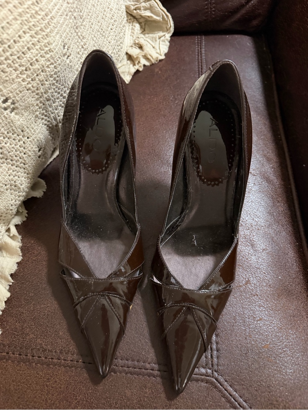 Aldo Women's Pointed Patent Pumps in Dark Brown